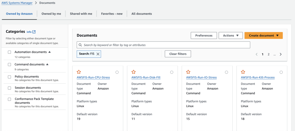 Fault Injection documents available within AWS Systems Manager